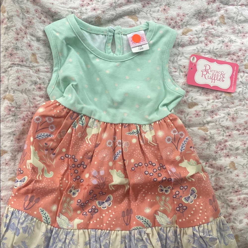 Mint and Coral Unicorn Dress